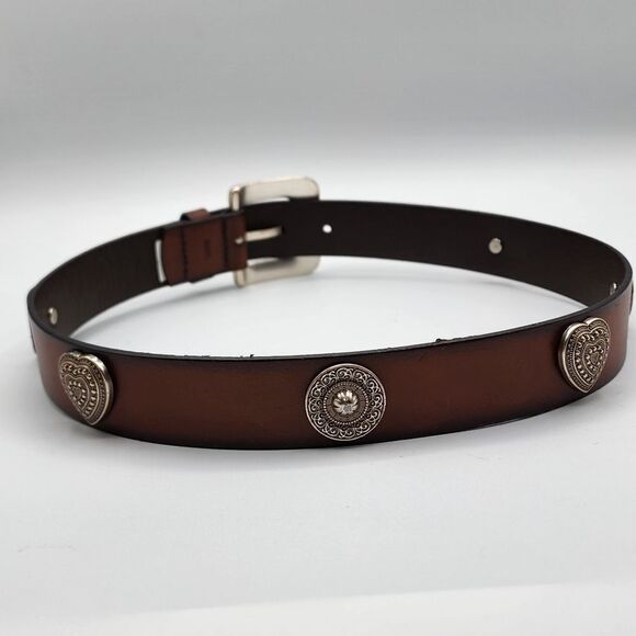 Fossil brown leather belt silver hearts S - Picture 1 of 7